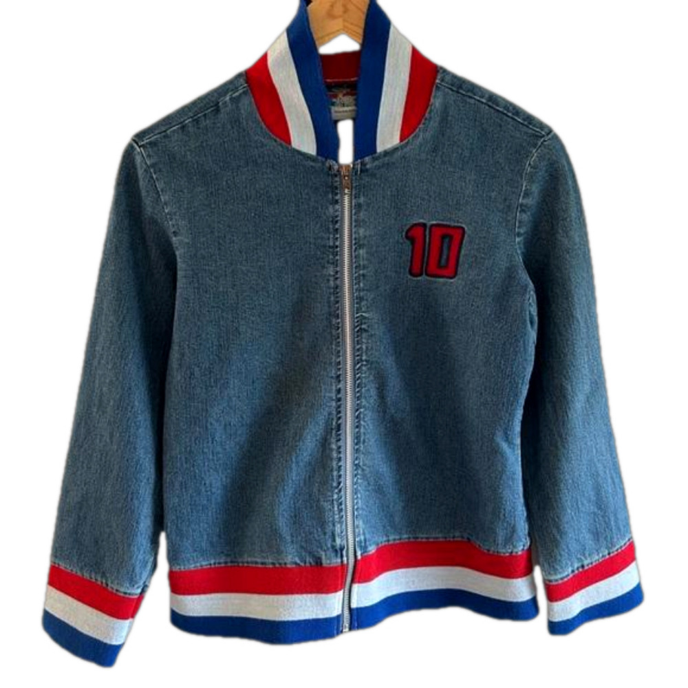 Vintage Jeans Denim Lightweight Jacket Zip Up Stripes number 10 Size Medium